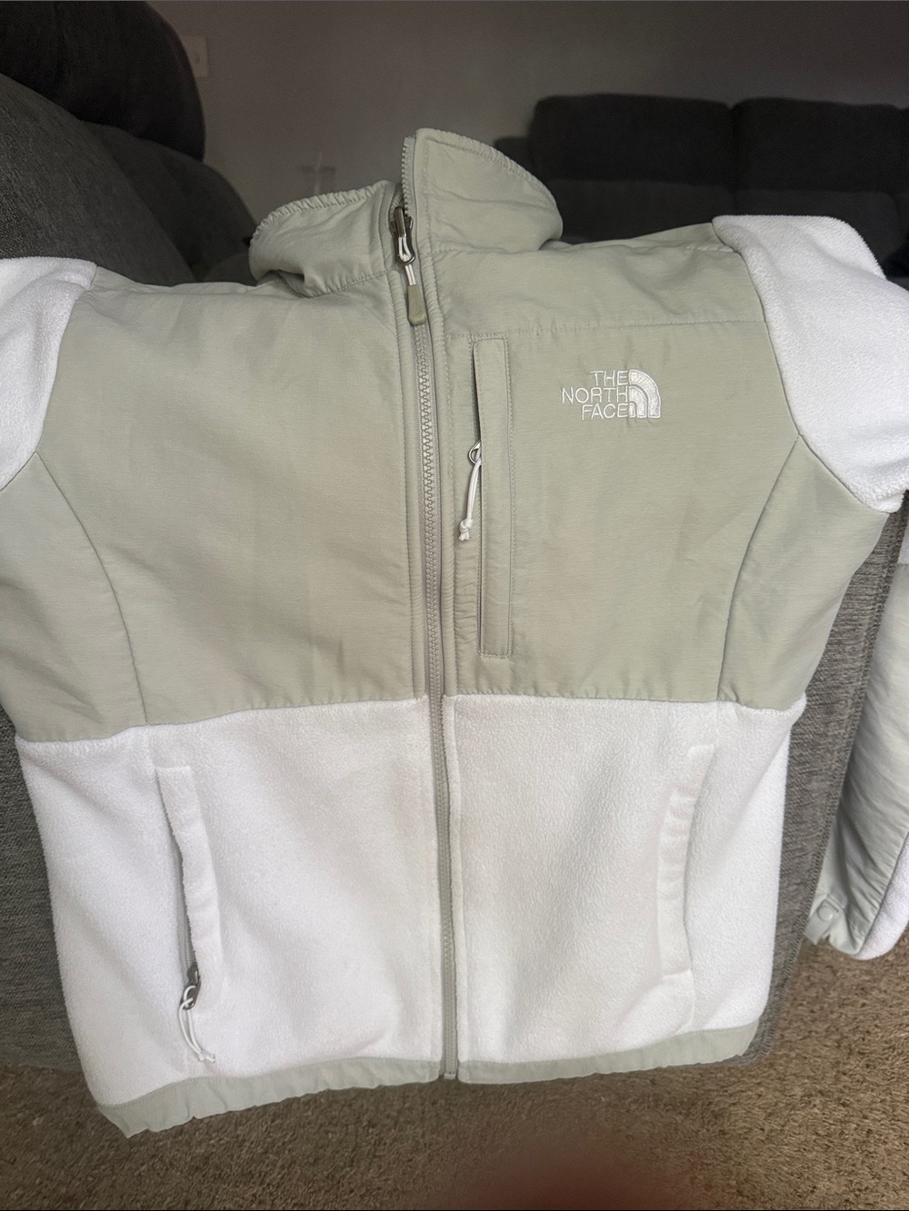 The North Face Two-Tone White and Light Gray Fleece Jacket